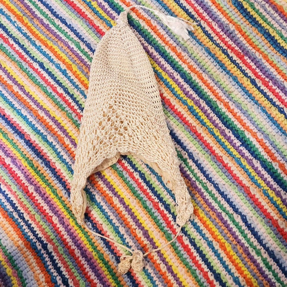 Vintage 1930s Hand-Crocheted Mesh Baby Bonnet - Delicate Christening Cap